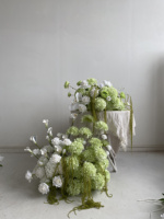 Centre de table floral artificiel vert et blanc pour mariage, avec hortensia, anthurium et lys calla, pour décoration de fête et de maison