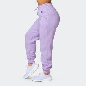 Pantalons de jogging en molleton pour femmes, surdimensionnés, en coton doux, avec cordon de serrage, imprimé logo, couleur violette, personnalisés - Product Image 2