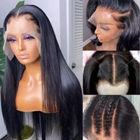 Peluca de cabello humano liso de 40 pulgadas, cabello virgen de Malasia, prearrancado, cabello indio crudo barato, peluca de encaje sin pegamento Hd para mujeres negras