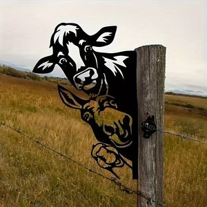 1 pièce Décoration murale animaux de <span class=keywords><strong>la</strong></span> <span class=keywords><strong>ferme</strong></span>, Silhouette de vache et d'âne, Panneau métallique décoratif extérieur pour clôture de jardin, Décoration de <span class=keywords><strong>ferme</strong></span>, Cadeau de fêtes - Product Image 2