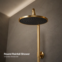 Système de douche thermostatique mural en or brossé, ensemble de douche à effet pluie 3 fonctions, douche à main moderne pour salle de bain