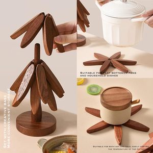 Wooden <strong>Trivets</strong> for Hot Dishes Tree Shape <strong>Trivet</strong> Set 3 Wooden <strong>Trivets</strong>+1 <strong>Stand</strong> for Hot Dishes Natural Foldable Pot Holders - Product Image 6