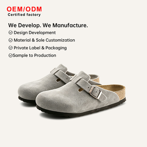 Tendance du moment : Sabots mules à semelle en bois pour femme, en cuir nubuck et daim, à enfiler, ouverts à l'arrière, antidérapants, confortables, décontractés, vente en gros - Product Image 1
