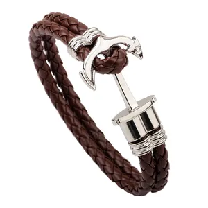 Tùy Chỉnh Bán Buôn Nam Viking Cá Nhân Nail Anchor Stingray Lưới Rope Da Nail Vòng Tay