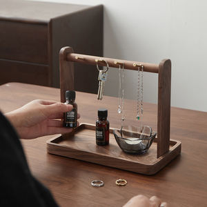 Organisateur d'entrée en bois à 4 crochets avec plateau pour clés, montre intelligente, portefeuille et courrier, support de rangement anti-rayures pour bureau ou couloir - Product Image 2