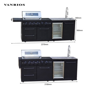 Cuisine mobile d'extérieur avec <span class=keywords><strong>plancha</strong></span> en acier, équipement de bar barbecue, îlot de cuisson portable au gaz avec évier et réfrigérateur pour jardin - Product Image 5