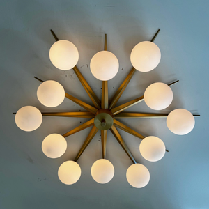 Lámpara de Techo Sputnik Moderna de Mediados de Siglo, Dorada, con Globos de Vidrio Esmerilado, de Hierro, para Sala de Estar, Restaurante, LED - Product Image 1