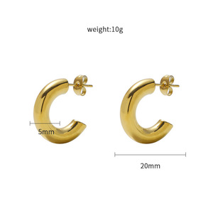 Hoop Earrings Gold Stainless Steel Geometric Design Women's Fashion Jewelry - Product Image 4