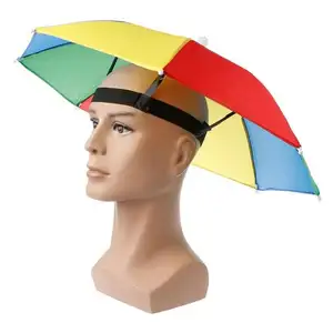 Promocionais Custom Impresso Portátil Mini Guarda-chuva Chapéu Colorido Cabeça Montada Guarda-chuvas Para Adulto
