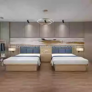 Custom Wholesale Price Hotel Bedroom Set King Queen Size Wooden <b>Platform</b> <b>Bed</b> <b>Frame</b> With Headboard & Nightstands For 3 Star Hotel - Product Image 3