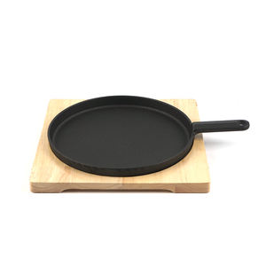 Pentole in Ghisa, Padella per Friggere in Ghisa, Piatto Sizzling, Griglia da Barbecue con Sottopentola in Legno - Product Image 3