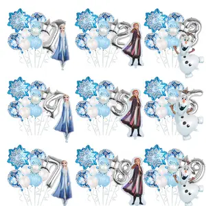 Set dekorasi pesta ulang tahun Nomor anak tema Frozen 13 buah balon Foil Anna Elsa kepingan salju Natal balon mandi bayi K0051
