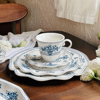 Vaisselle en céramique, impression de fleurs bleues, assiettes à dîner en céramique, assiettes rondes en porcelaine nordique, bols à salade, vaisselle