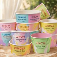 Gobelets en carton biodégradables jetables carrés personnalisés imprimés pour crème glacée avec couvercles et cuillères – Contenant pour crème glacée