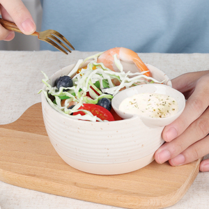 Cuenco de cerámica divisor japonés creativo Ins con platillo, cuenco de cerámica creativo para ensalada y patatas fritas para el hogar y el restaurante - Product Image 6