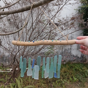 Drop-shipping Handmade <b>Sandblasted</b> Bohemian Modern Minimalist Sea Glass and Driftwood Wind Chime For Outside Garden Decor - Product Image 6
