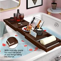 Plateau de bain pour baignoire, plateau de bain pliable en bambou avec support pour livre et verre à vin pour spa de luxe ou lecture