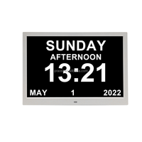 Horloge numérique de calendrier pour la démence, certifiée CE ROHS UKCA, de grande taille (7, 8, 10, 12, 13, 14, 15 pouces), multilingue, à atténuation automatique, avec 25 alarmes