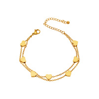 Bracelet chaîne à plusieurs niveaux en forme de cœur pour femmes, 16,5+5 cm, acier inoxydable, réglable, tendance, 3 couleurs, vente en gros