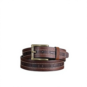 BS INTERNATIONAL Custom Brand Logo Printed Steel Pin Buckle Cow Hide Leather Unisex Party Solid Waterproof Eco-Friendly Belt - Product Image 3