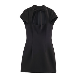 Robe Courte à Pois Personnalisée Printemps 2026, Style Vintage Décontracté avec Détail Nœud et Découpes, Manches Courtes, OEM/ODM par Usine de Vêtements Chinoise - Product Image 4