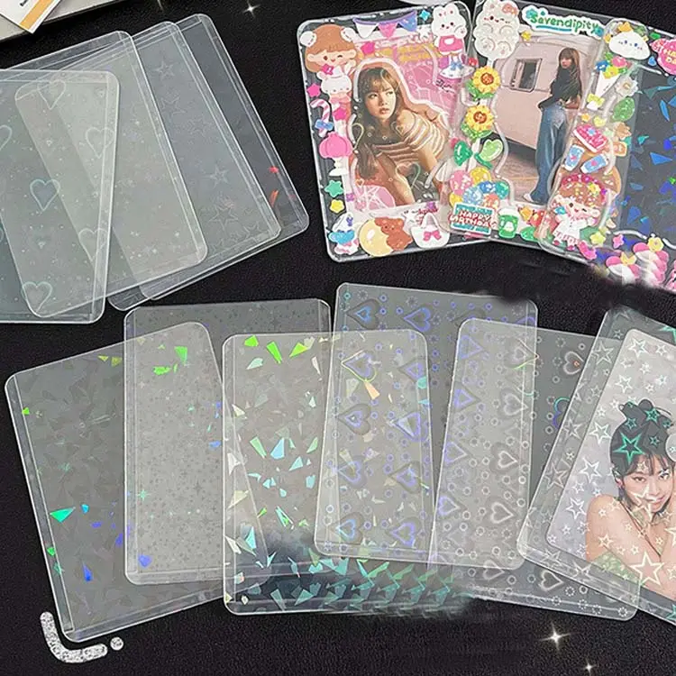 Holographic Little Star Heart Shape PVC Soft Kpop Gift Transparent Photocard Holder Laser Flashing Protective Cover Card Sleeves