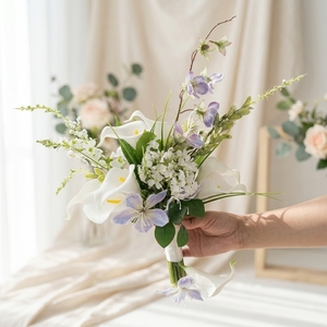 Bouquet de mariée artisanal en plastique souple et réaliste, petites <span class=keywords><strong>fleurs</strong></span> de calla fraîches, pour la rentrée scolaire et la photographie, léger et durable - Product Image 3