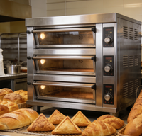 Four à gaz commercial 3 niveaux pour boulangerie, machine automatique de cuisson de biscuits, pizzas et pains, 60 pièces/min, avec affichage haute fréquence