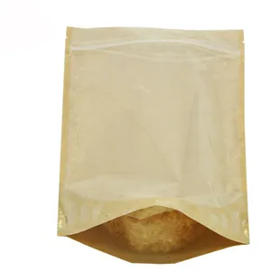 Design Zipper Customized Logo With Clear Window Standing Biodegradable Kraft Paper Plastic Bag For Food