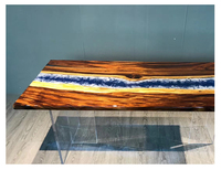Table côtière en résine époxy avec dessus en planche de bois massif et design en forme de rivière Table basse de bureau en forme de rivière Bureau de direction minimaliste
