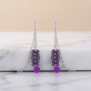 Perline di vetro viola e rosa decorate sorellanza Kappa Epsilon Psi Design gioielli greco KEP ispirato a Soror donne orecchini gioielli - Product Image 2