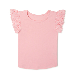 Summer Candy Solid Color Girls <strong>Top</strong> Boutique Toddler Baby Lace <strong>Flutter</strong> <strong>Sleeve</strong> <strong>Tops</strong> Wholesale Cotton High Quality Girls Shirts - Product Image 4