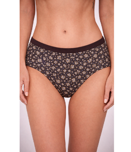 Braguitas de Cintura Media para Mujer, Color Marrón con Estampado Floral, Cintura Elástica Exterior, Suaves, Elásticas, Cómodas y Transpirables - Product Image 1