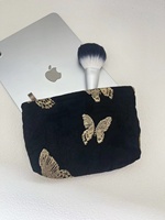Sac de maquillage en fibre de polyamide Golden Butterfly, pliable, imperméable, sac de rangement pour voyage, sac cosmétique portable écologique