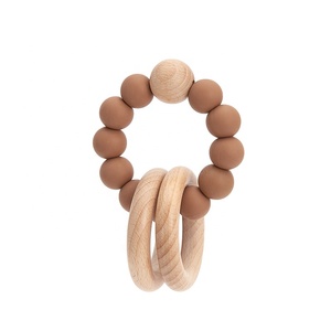 Bebé perlas de silicona dentición pulsera juguetes madera mordedor anillo - Product Image 3