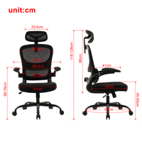 Chaise de bureau ergonomique moderne en maille avec accoudoirs et appui-tête réglables, capacité de 150 kg, avec roulettes, chaise de gaming confortable (noir)