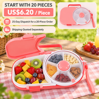 Boîte à lunch pour enfants avec plateau à collations rotatif, poignée de transport et sangle de poignet, grande taille, rose corail