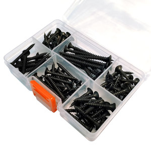 Kit d'assortiment de vis à bois à tête trompette, finition oxyde noir, à filetage grossier et fin, en boîte plastique, idéal pour les plaques de plâtre - Product Image 5