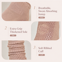 Chaussettes de yoga mi-mollet personnalisées OEM, tricotées, froncées, avec revers, antidérapantes, pour l'automne, l'entraînement à domicile, respirantes, séchage rapide, pour femmes