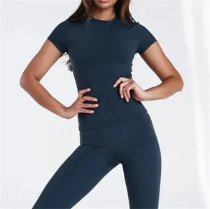 2024 New Fashion Ropa Women Workout Shirts Short Sleeve Athletic Compression Quick Dry Yoga Gym Tops