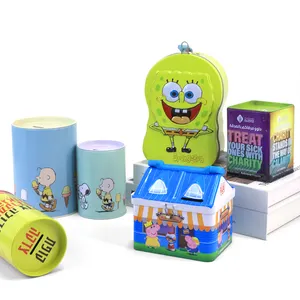 JYB-caja de hojalata de lujo para niños, con diseño de dibujos animados, REDONDA/cuadrada/rectangular/doméstica, para ahorro de dinero, hojalata, Banco de monedas, lata de metal