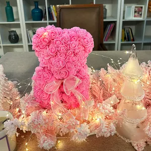 Fábrica de presente de casamento feito à mão 25 cm urso rosa artificial vermelho PE rosa para venda no dia dos namorados