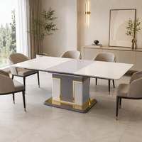 Table à manger extensible moderne de style nordique, en MDF, rectangulaire, avec plateau en verre trempé, pour la maison et l'hôtel