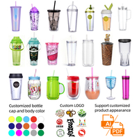 Gobelet à café glacé en plastique réutilisable à double paroi, anti-fuite, transparent personnalisé, avec couvercle et paille, 16oz/24oz/40oz, style globe de neige