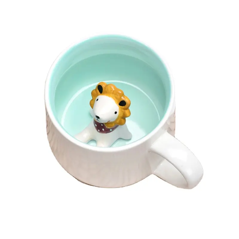 Taza de agua estereoscópica para niños, taza de café de cerámica con dibujos de animales