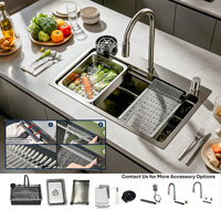 Évier de cuisine cascade SUS304, évier de cuisine commercial moderne, évier multifonctionnel, évier de travail, usine OEM ODM
