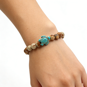 หินธรรมชาติลดราคา 8 มม. สร้อยข้อมือลูกปัดเต่าหินกึ่งมีค่าสวยงาม คริสตัลบำบัด ยืดได้ ใส่ได้ทั้งชายและหญิง - Product Image 2