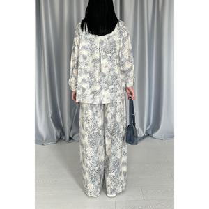Ensemble en lin 2 pièces pour femme, imprimé léopard gris, veste à capuche et pantalon, pour le confort et le style - Product Image 2