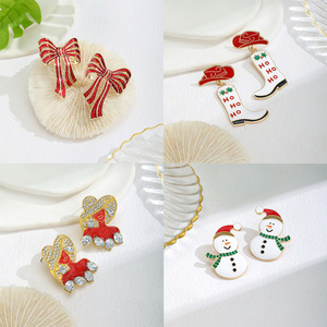 Fashion <b>Red</b> <b>Bow</b> Snowman Boots Drop Earrings Zinc Alloy Christmas Gift Women's Cartoon Style Earrings - Product Image 1