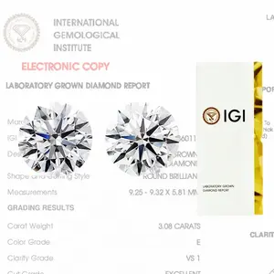 Commercio all'ingrosso gigi certificato bianco vero CVD Lab sviluppato diamante 0.5-3 carati HPHT laboratorio creato rotondo diamanti sciolti sintetici prezzo